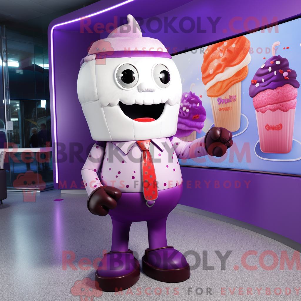REDBROKOLY mascot character of a Purple Ice Cream dressed with a ...