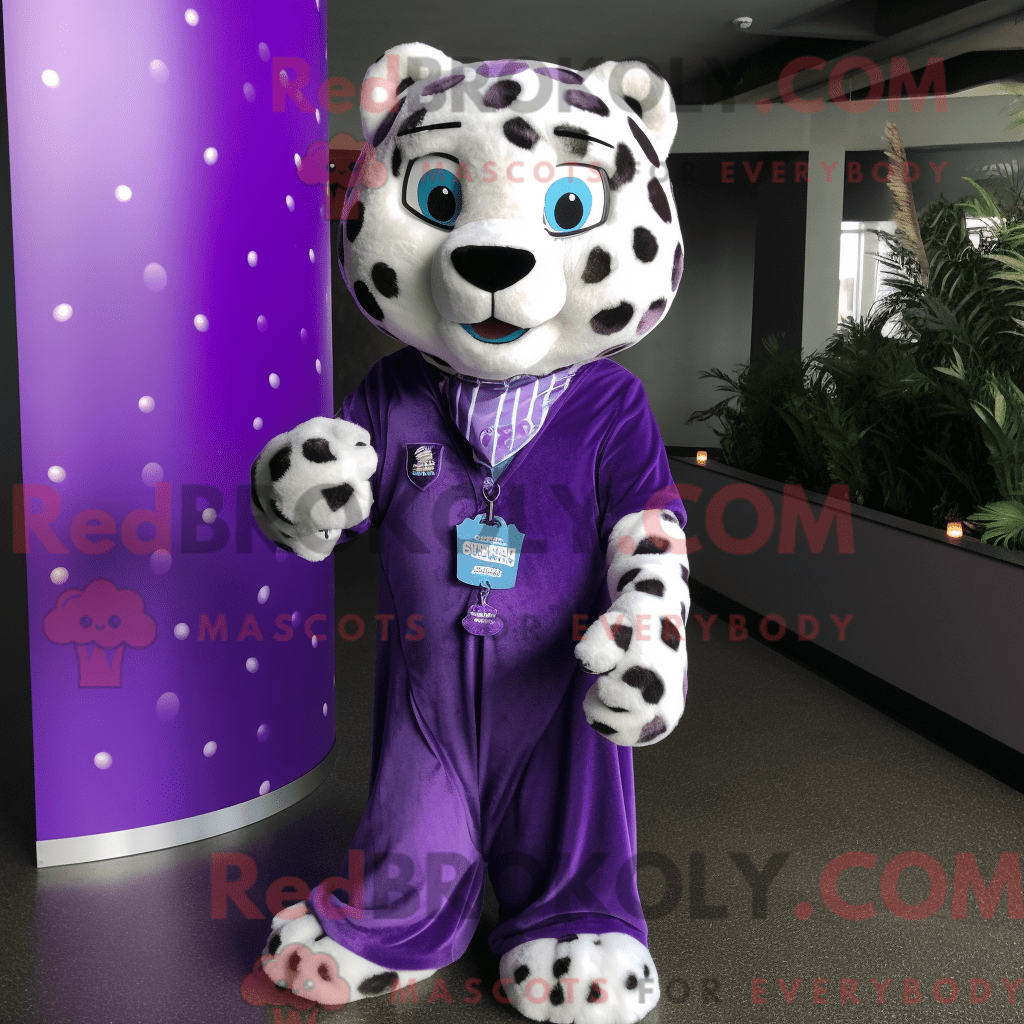 REDBROKOLY mascot character of a Purple Jaguar dressed with a Maxi ...