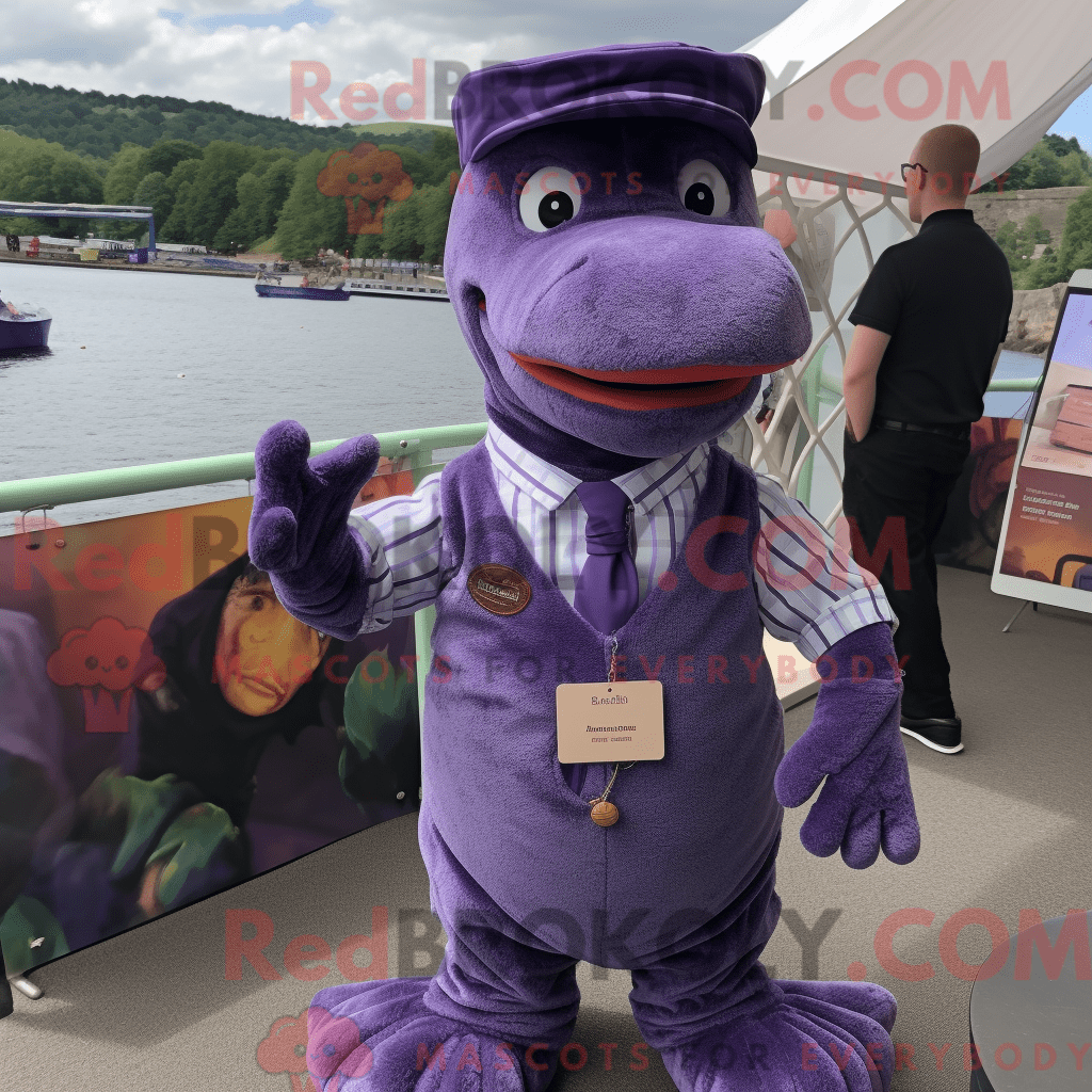 REDBROKOLY mascot character of a Purple Loch Ness Monster dressed with ...