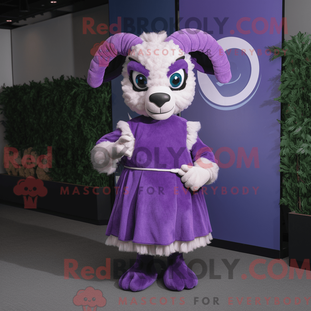 REDBROKOLY mascot character of a Purple Ram dressed with a Midi Dress ...