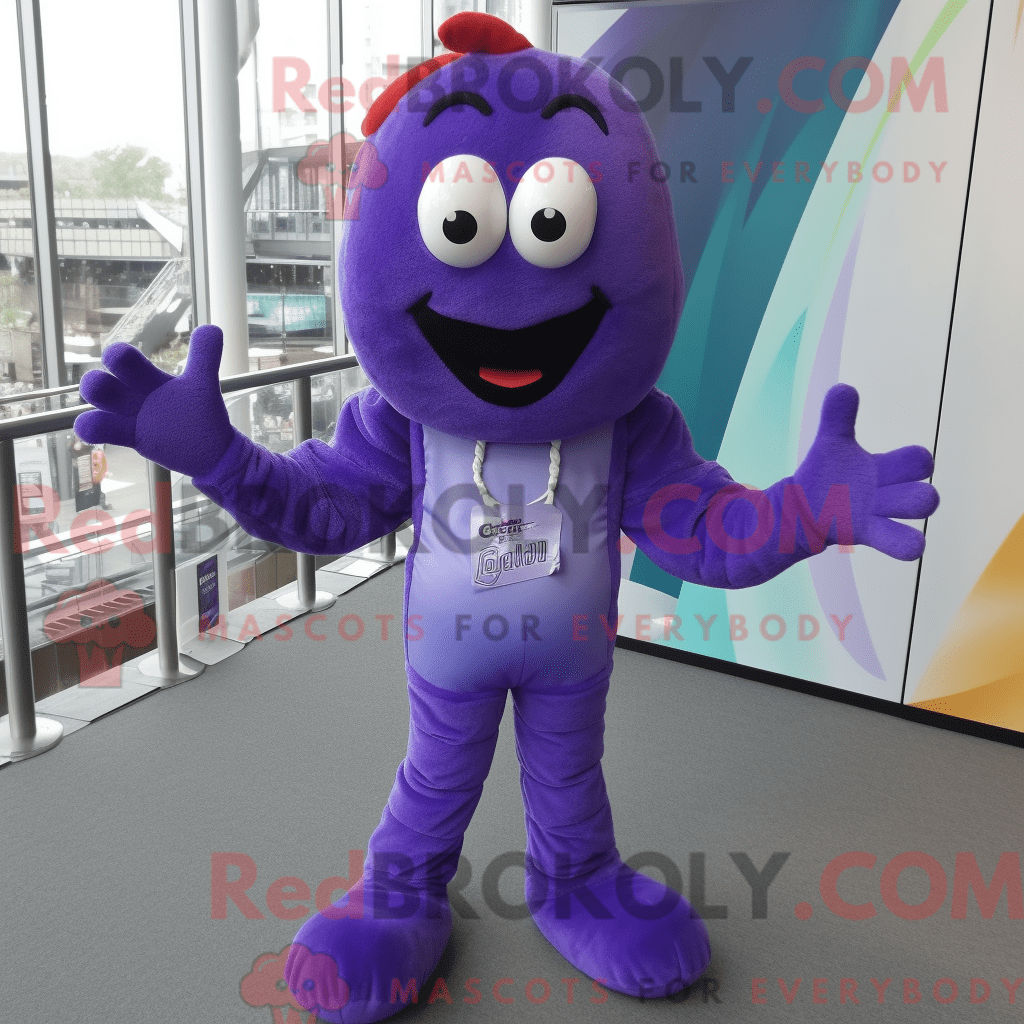 REDBROKOLY mascot character of a Purple Shrimp Scampi dressed with a ...