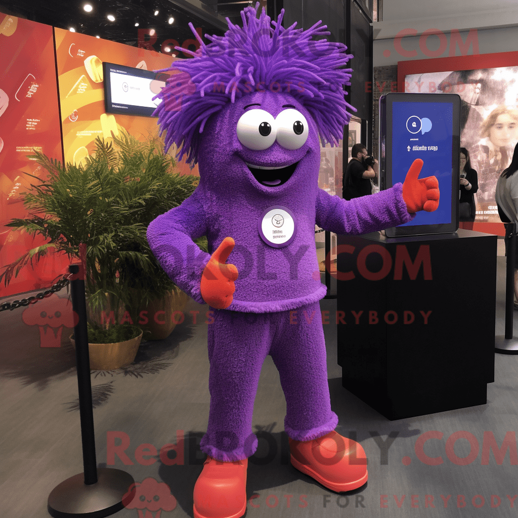 REDBROKOLY mascot character of a Purple Spaghetti dressed with a ...