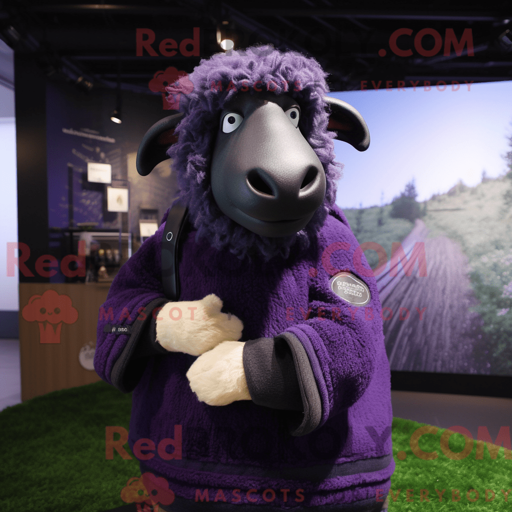 REDBROKOLY mascot character of a Purple Suffolk Sheep dressed with a ...