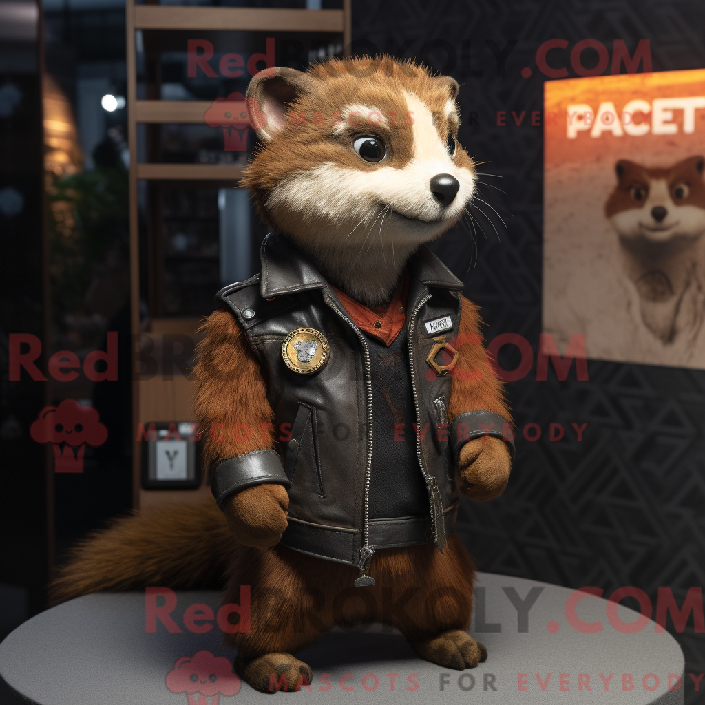 REDBROKOLY mascot character of a Rust Ferret dressed with a Leather ...