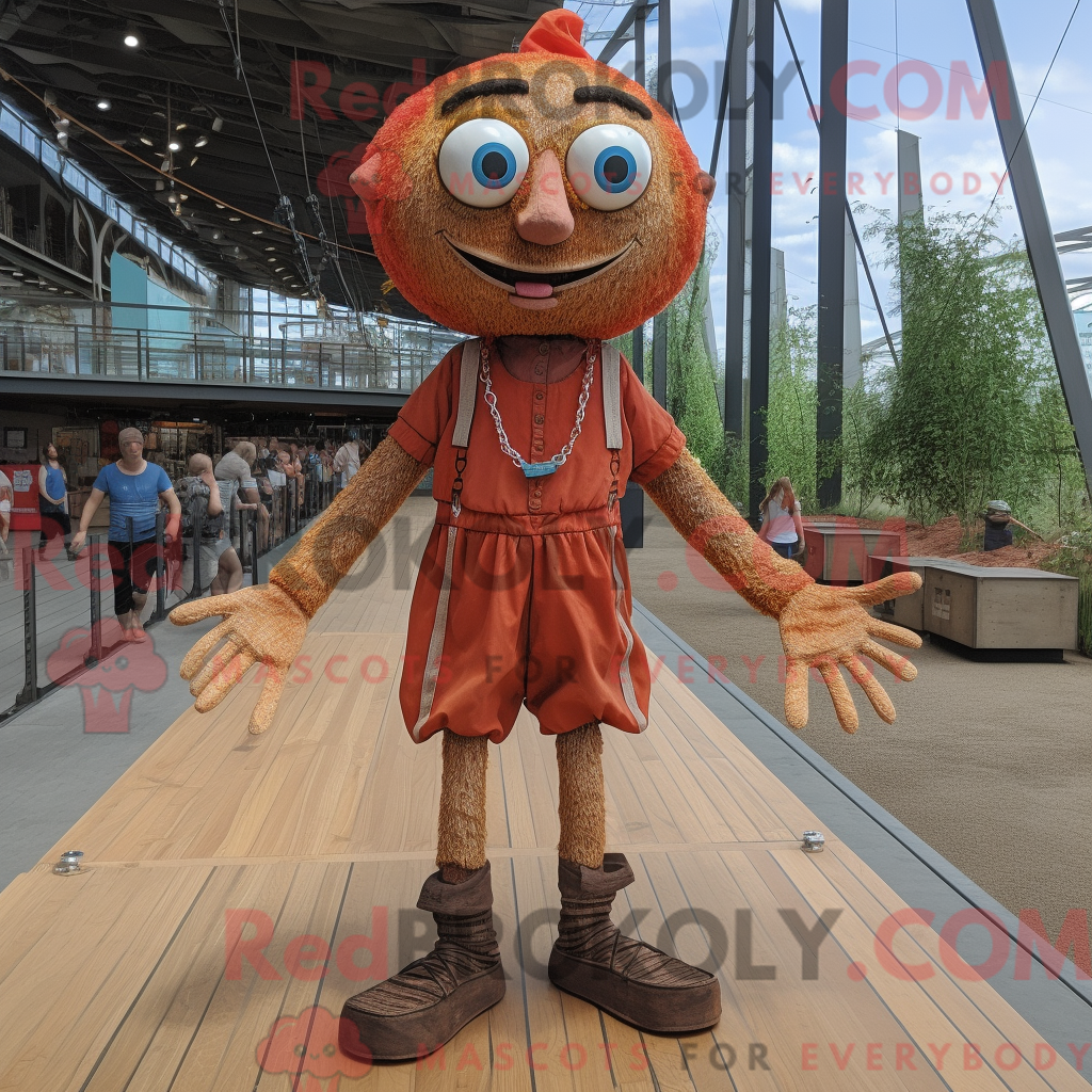 REDBROKOLY mascot character of a Rust Tightrope Walker dressed with a ...