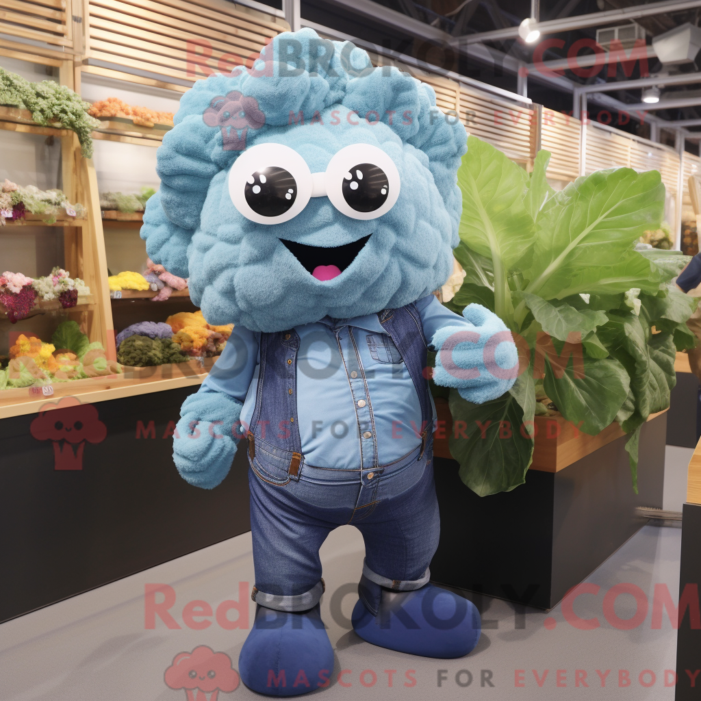 REDBROKOLY mascot character of a Sky Blue Cauliflower dressed with a ...