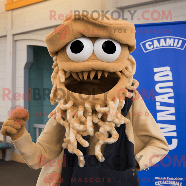 REDBROKOLY mascot character of a Tan Fried Calamari dressed with a Henley Shirt and Scarf clips
