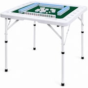REDCAMD Folding Mahjong Table with Green Quiet Playing Mat with Cup Holders