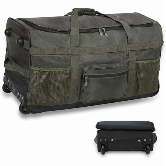 REDCAMP 100L Foldable Rolling Duffle Bag with Wheels, Extra Large Travel Luggage Collapsible Duffel Bag, Military Green