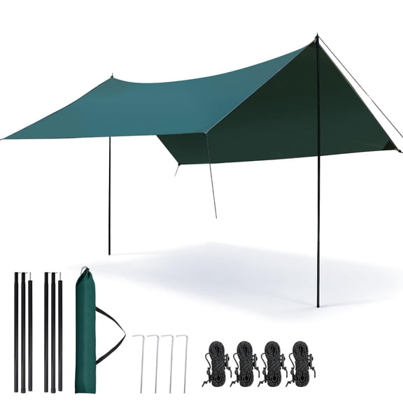 REDCAMP 10x10ft Hammock Rain Fly Camping Tarp with 2 Collapsible Tarp Poles