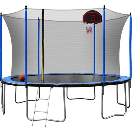 REDCAMP 12FT Trampoline with Basketball Hoop for Kids Adults, Outdoor Backyard Trampolines Enclosure Net and Ladder