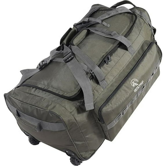 REDCAMP 140L Extra Large Rolling Duffle Bag with Wheels, Foldable Travel Luggage Waterproof Collapsible Design with Shoulder Straps, Green
