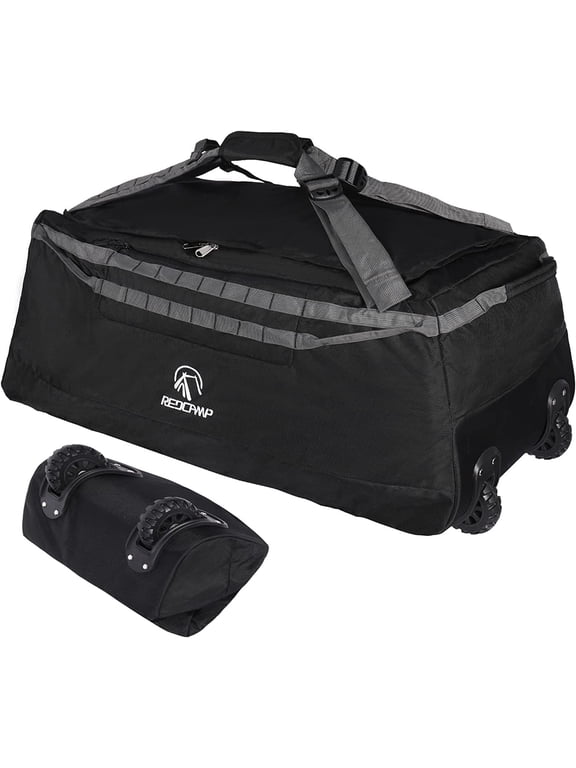 140L Foldable Rolling Duffle Bag with Wheels and Backpack Strap, 1680D Oxford Extra Large Rolled Duffel Bag for Camping Travel Gear, All Seasons