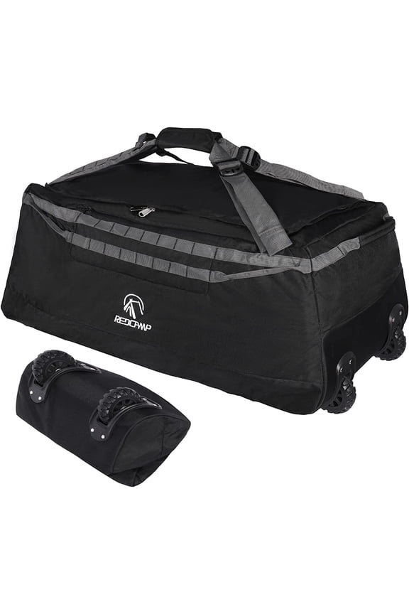 140L Foldable Rolling Duffle Bag with Wheels and Backpack Strap, 1680D Oxford Extra Large Rolled Duffel Bag for Camping Travel Gear, All Seasons