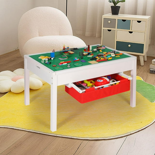 REDCAMP 2 in 1 Kids Activity Table with Storage Drawers, Wooden