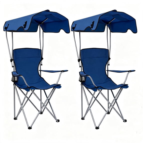 REDCAMP 2 Pack Portable Camping Chair with Canopy Heavy Duty Outdoor Folding Chair with Shade 600D Oxford Canopy Chair for Beach Fishing Lawn Picnic Sports Dark Blue