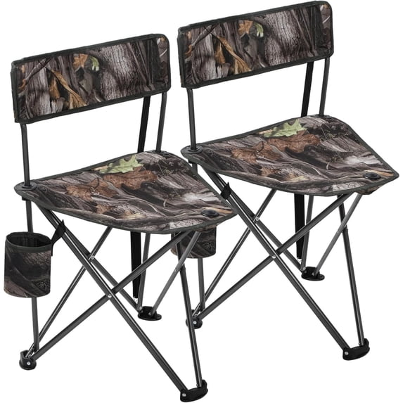 REDCAMP 2 Pack Tall Tripod Chairs for Adults, Folding Lightweight Portable Golf Chairs for Spectators, Compact 3 Legged Tripod Stools Seat with Backrest for Camping Fishing Hunting, Camo