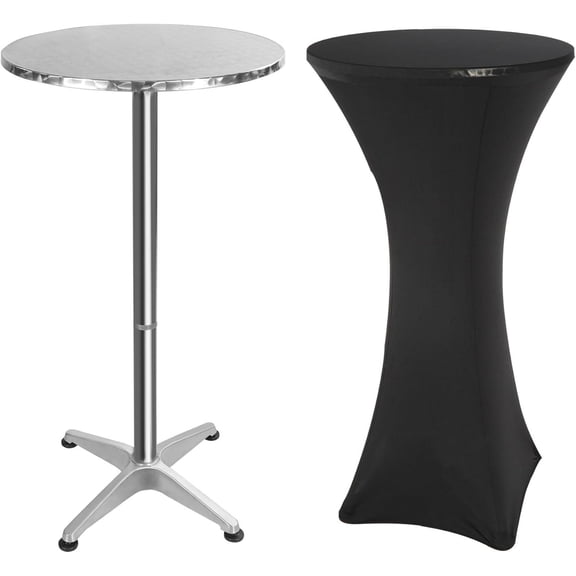 REDCAMP 24" Cocktail Table with Black Cover, Folding Round Bar Table Pub Table with Flip-Up Top for Parties Restaurant, 30"/45" Two Heights Adjustable