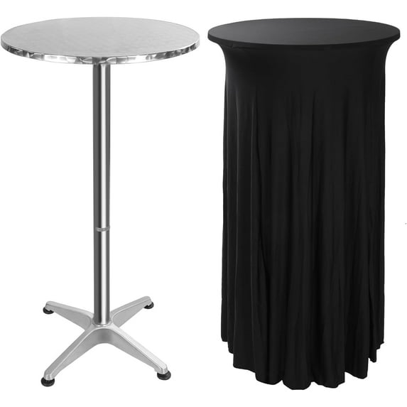 REDCAMP 24" Cocktail Table with Black Skirt, Aluminum Folding Round Bar Table Pub Table with Flip-Up Top for Parties Restaurant, 30" /45" Two Heights Adjustable
