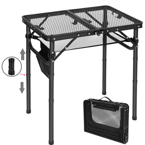 REDCAMP Small Folding Grill Table for Outside,3 Heights Adjustable Lightweight Portable Metal Aluminum Outdoor Grill Table for Camping Picnic Cook BBQ