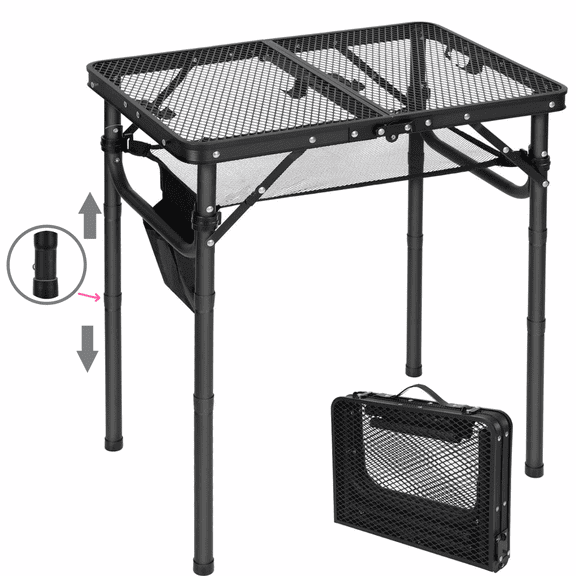 REDCAMP Small Folding Grill Table for Outside,3 Heights Adjustable Lightweight Portable Metal Aluminum Outdoor Grill Table for Camping Picnic Cook BBQ