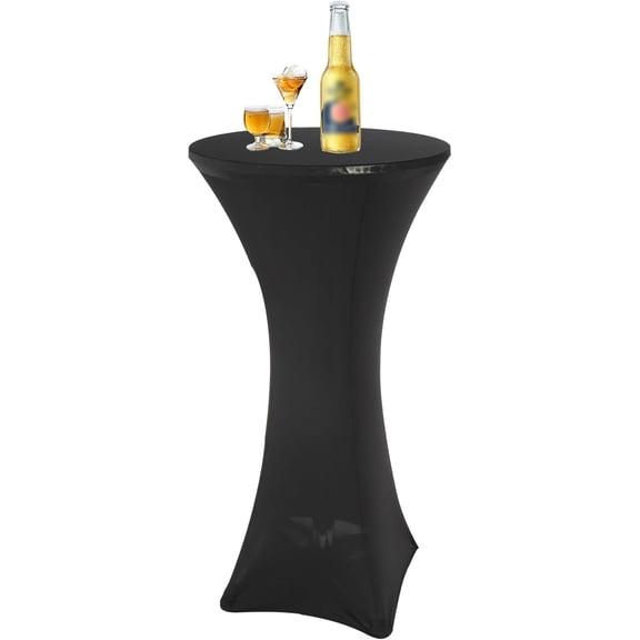 REDCAMP 24in Aluminum Folding Cocktail Table with Black Cover, Tall Round Bar Table Highboy Pub Table with Flip-Up Top for Parties Restaurant, 30" /45" Two Heights Adjustable