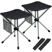 REDCAMP 2PCS Folding Camping Stool Lightweight,15.7" Portable Tripod Stainless Steel Compact Foldable Chair, Small Backpacking Stool with Carry Bag for Walking Fishing