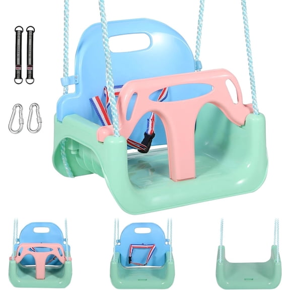 REDCAMP 3 in 1 Toddler Swing for Outside Tree, Sturdy Secure Plastic Outdoor Infants Baby Swings Seat for Swingset Playground Inside, Blue Green Pink