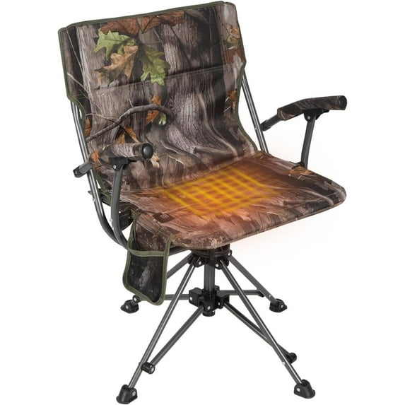 REDCAMP 360° Swivel Heated Hunting Chairs for Ground Blinds, Portable Folding Camo Camping Chairs for Adults Fishing Camping(No Power Bank)