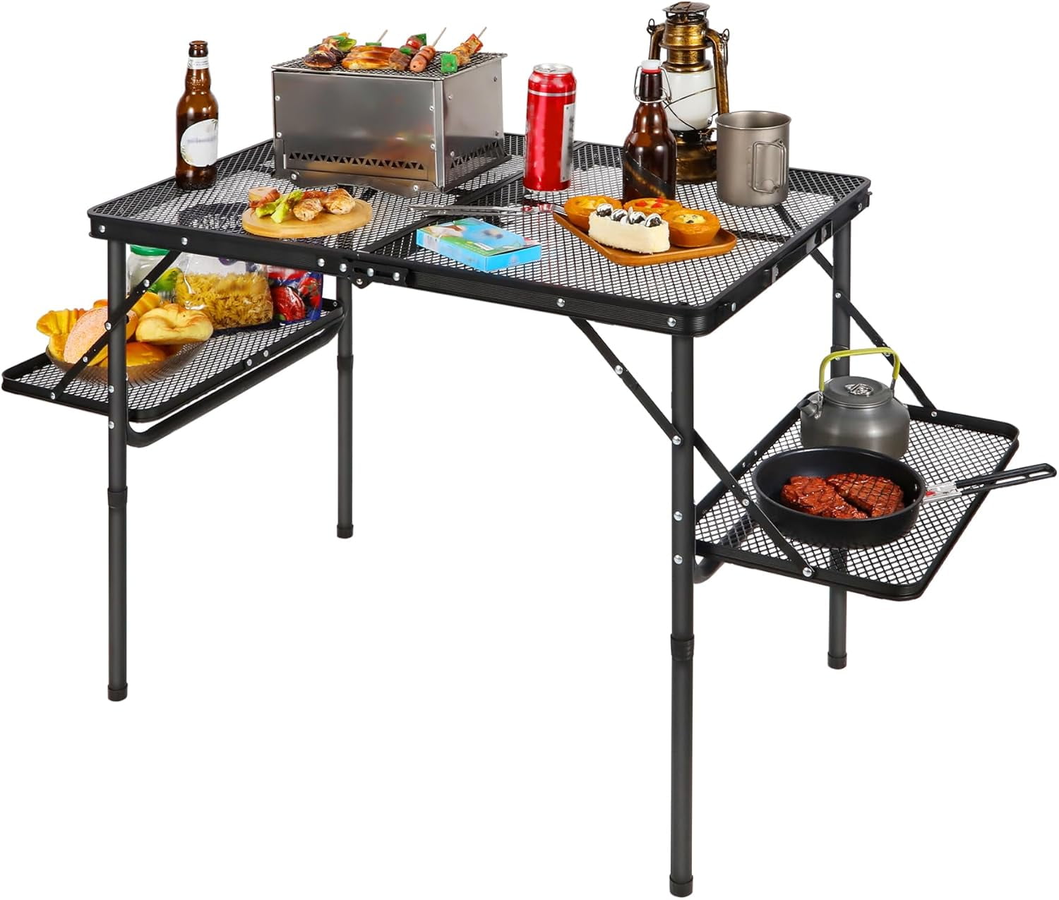 REDCAMP 36x24 Folding Grill Table for Outside with 2 Side Tables ...