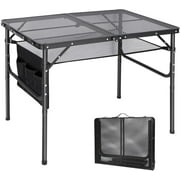 REDCAMP 3ft Folding Portable Grill Table for Outside, Lightweight Aluminum Metal Grill Stand Table with Adjustable Heights for Camping Cooking BBQ RV Picnic, Black