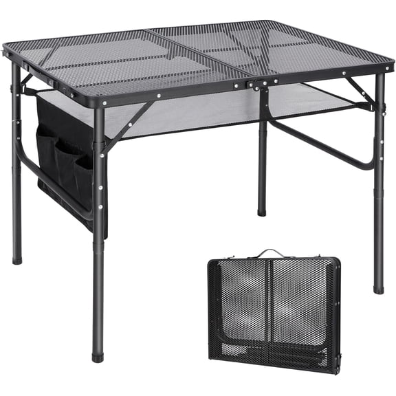 REDCAMP 3ft Folding Portable Grill Table for Outside, Lightweight Aluminum Metal Grill Stand Table with Adjustable Heights for Camping Cooking BBQ RV Picnic, Black