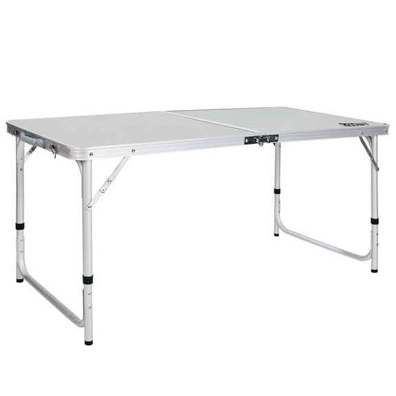 REDCAMP 4' Adjustable Folding Table for Outdoor, Centerfold Portable Camping Table, Aluminum White 4'x2'