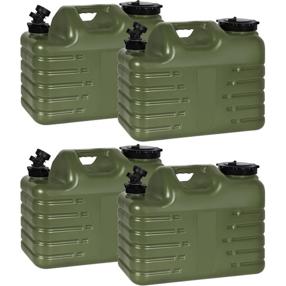 REDCAMP 4 Gallon/15L Portable Water Container with Spigot, Camping Water Jug for Camping, Emergency, Hiking & Car. Green, 4Pack