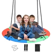 REDCAMP 43" Flying Saucer Swing for Kids and Adults Outdoors Indoor, Large Round Tree Swing for Outside Backyard Playground, 600lbs Capacity, Rainbow