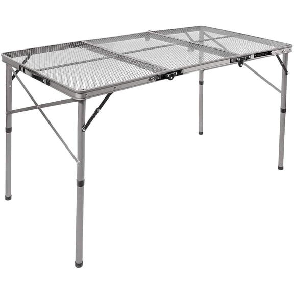 REDCAMP 4ft Folding Portable Grill Table, Adjustable Lightweight Aluminum Metal Grill Stand Table for Outside Cooking BBQ RV Picnic, Silver
