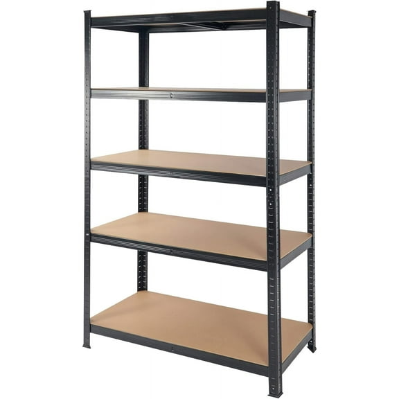 REDCAMP 5-Tier Adjustable Garage Storage Shelves with Board Garage Storage Shelving Unit, 47 Inches Wide Storage Utility Rack for Basement Warehouse Office Kitchen, Black