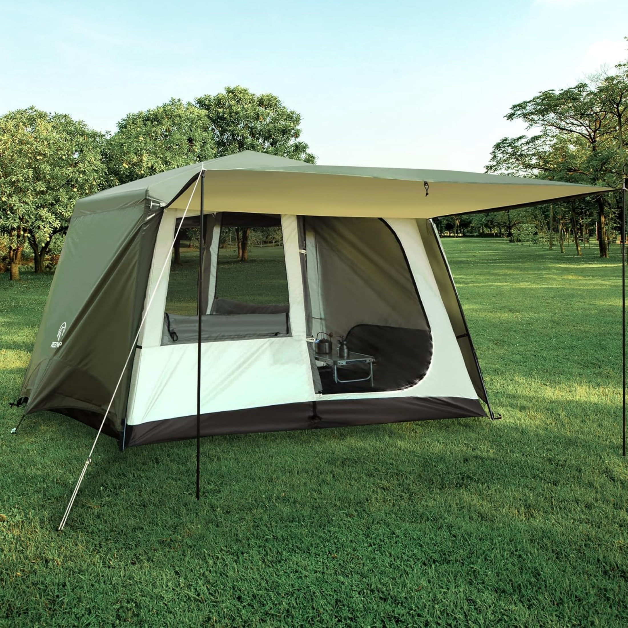 REDCAMP 6 Person Tent for Camping Parties, Easy Setup Large Waterproof Windproof Family Cabin Tents with Porch, 124inL x 88inW x 80inH
