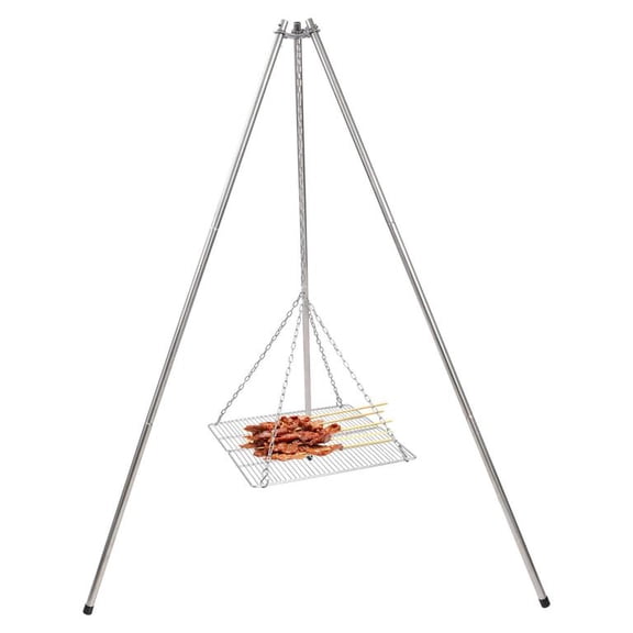 REDCAMP Campfire Tripod Grill for Cooking, Durable Stainless Steel Camping Fire Tripod with Grill Grate and Carrying Bag for Outdoor BBQ, Silver