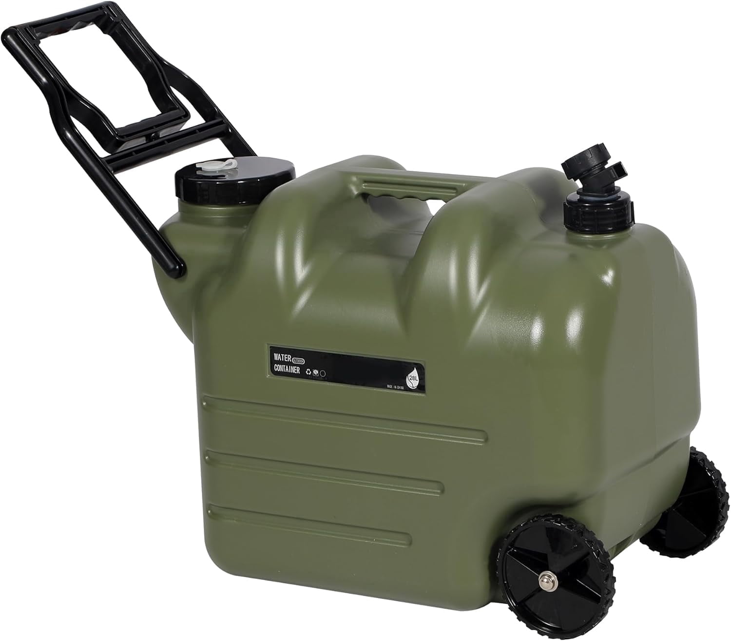 REDCAMP 7.4 Gallon Water Container with Wheels & Folding Handle, Portable Emergency Water Storage Tank with Spigot, BPA Free Water Jug for Camping Outdoor Hiking (28L, Green)