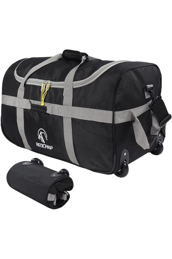 85L Foldable Duffle Bag with Wheels 26", 1680D Oxford Collapsible Large Duffel Bag with Rollers for Camping Travel Gear, Gray
