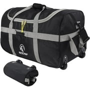 REDCAMP 85L Foldable Duffle Bag with Wheels 26, 1680D Oxford Collapsible Large Duffel Bag with Rollers for Camping Travel Gear, Gray