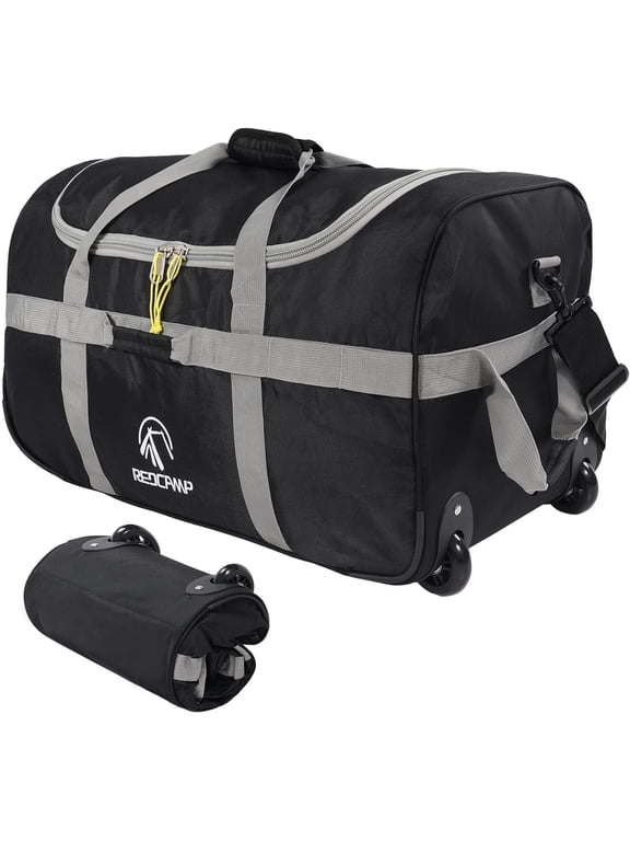 85L Foldable Duffle Bag with Wheels 26", 1680D Oxford Collapsible Large Duffel Bag with Rollers for Camping Travel Gear, Gray