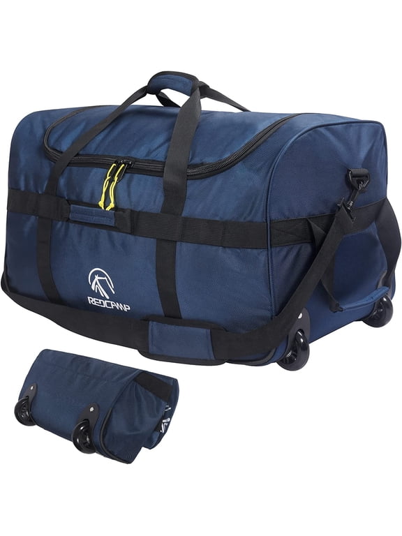 85L Foldable Duffle Bag with Wheels 26", 1680D Oxford Collapsible Large Duffel Bag with Rollers for Camping Travel Gear, Navy