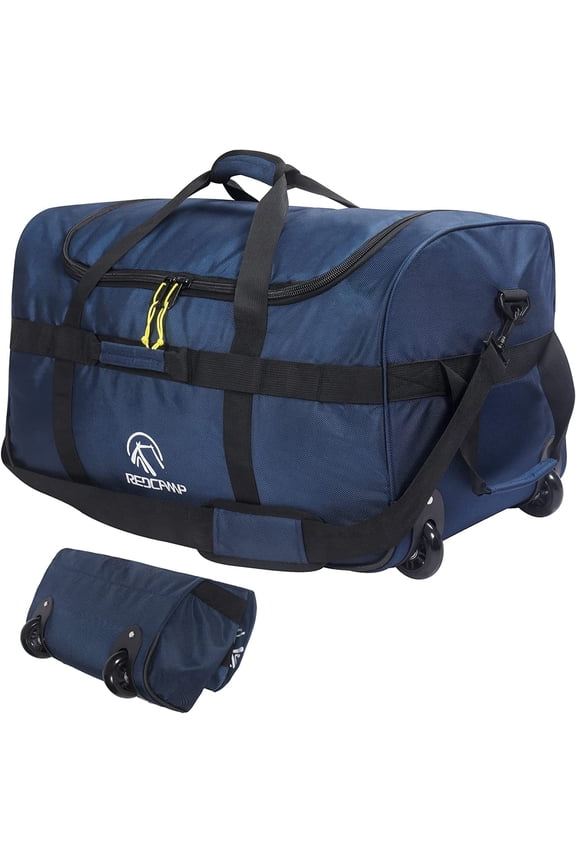 85L Foldable Duffle Bag with Wheels 26", 1680D Oxford Collapsible Large Duffel Bag with Rollers for Camping Travel Gear, Navy