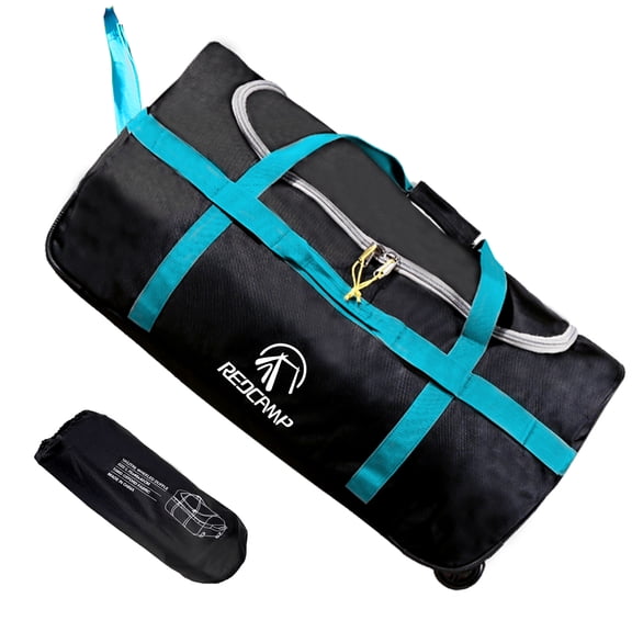 REDCAMP 85L Foldable Duffle Bag with Wheels, Oxford Collapsible Large Rolling Duffel Bag for Travel Camping Gear, Black