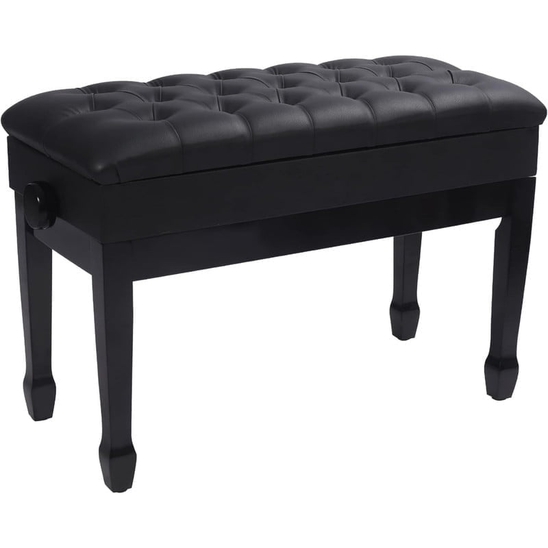 REDCAMP Adjustable Duet Piano Bench with Storage,Heavy Duty Wooden Double Keyboard Piano Bench Seat with PU Leather Cushion,Black
