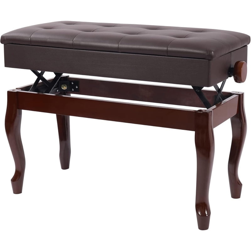 REDCAMP Adjustable Duet Piano Bench with Storage,Heavy Duty Wooden Double Keyboard Piano Bench Seat with PU Leather Cushion,Brown