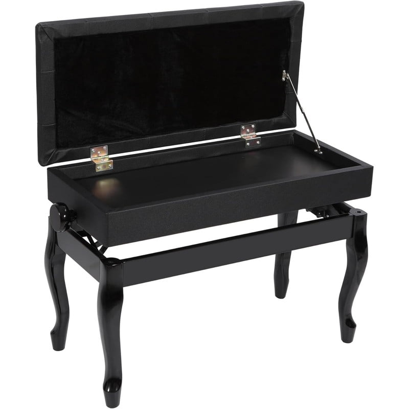 REDCAMP Adjustable Piano Bench with Storage, PU Leather Heavy Duty Keyboard Piano Bench with Padded Cushion Bent Leg, Black