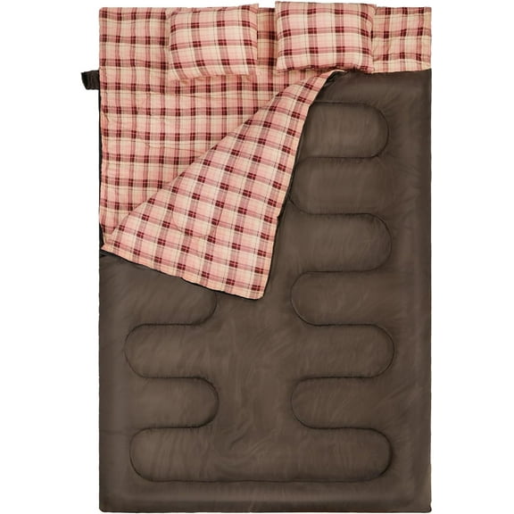 REDCAMP Cotton Double Sleeping Bag for Adults, 2 Person Cold Weather Queen Size Flannel Sleeping Bags for Camping, Black/Navy Blue